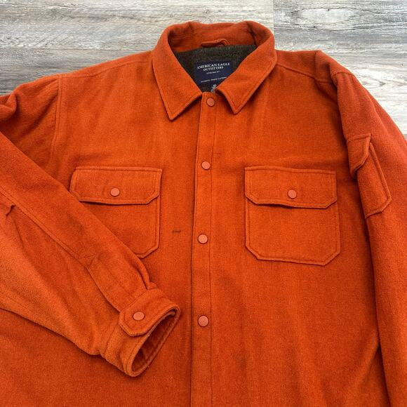Vintage American Eagle Orange XL Wool Acrylic Snap Button Sherpa Lined Jacket - Picture 2 of 10